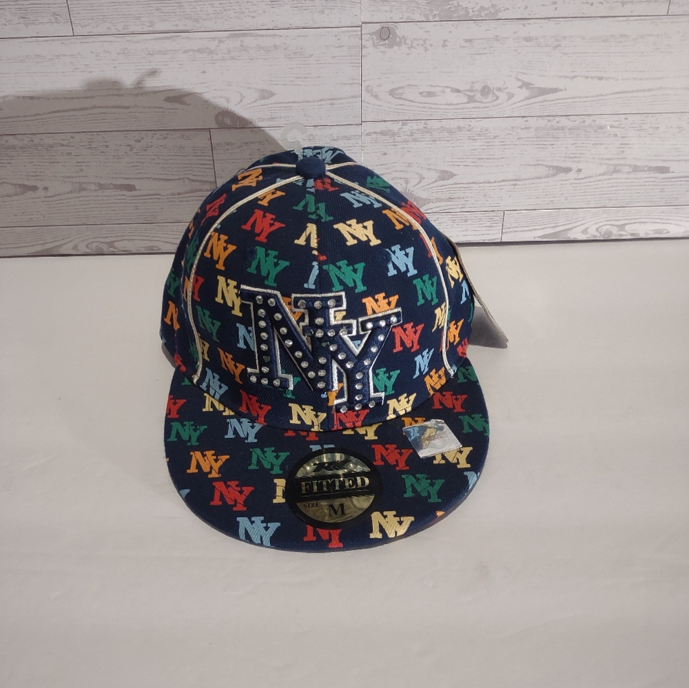 Best Headwear NY Bling Logo Multicolor Fitted Baseball Cap Size M